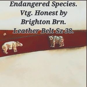 Vtg. Honest by Brighton Brn. Leather Belt Sz 38 Endangered Species Safari Ocean.